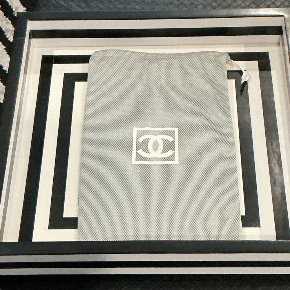 Rare authentic Chanel luxury designer signature mesh storage dust bag